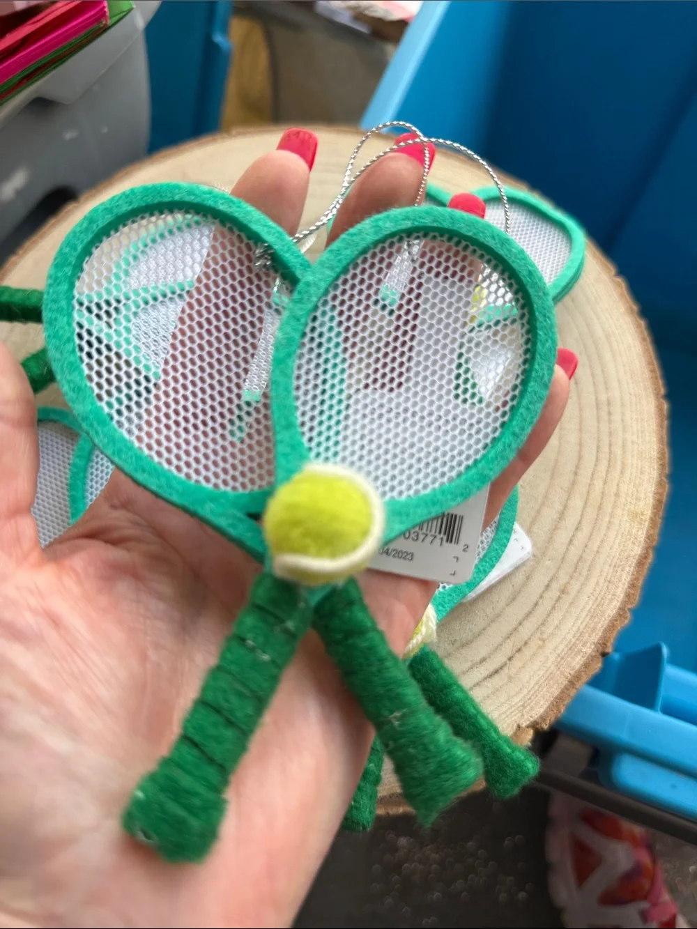 NWT Tennis Rackets with balls Christmas Ornaments, decorate packages set of 5